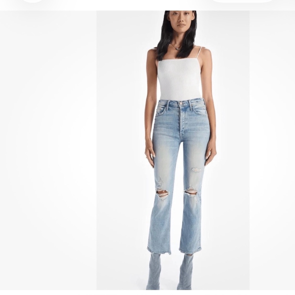 Mother The Tripper Cut Flowers Women's Light Blue Distressed Jeans 27
